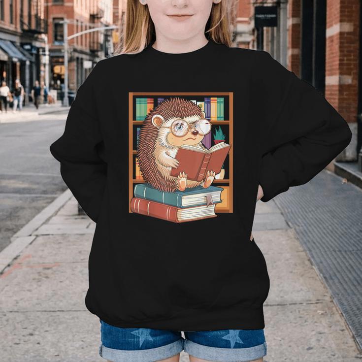 Cute Hedgehog Book Nerd Youth Crewneck Sweatshirt