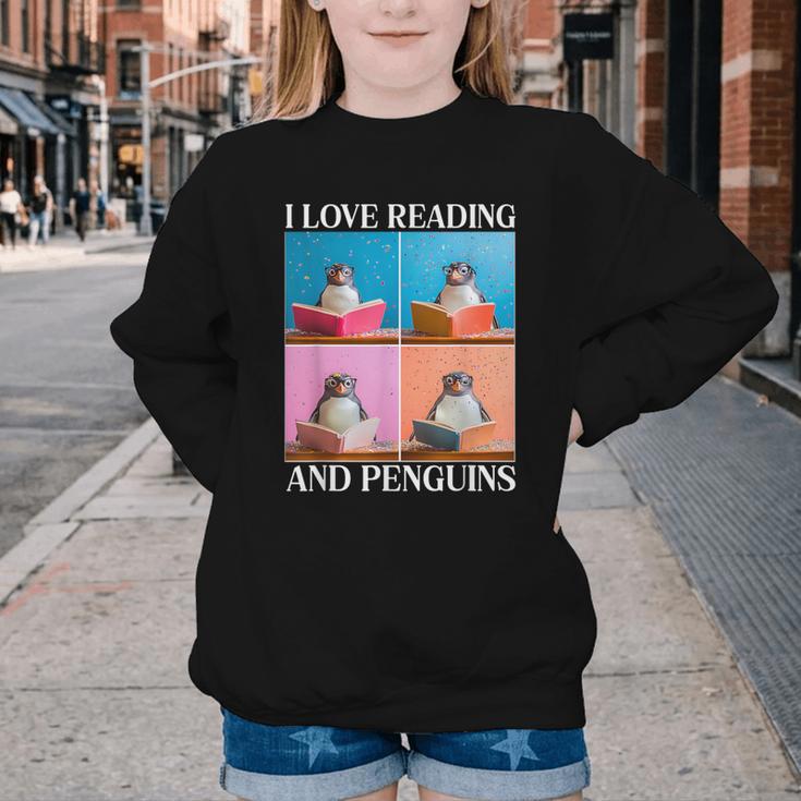 Cute Penguin Reading Book School Librarian Teacher Student Youth Crewneck Sweatshirt