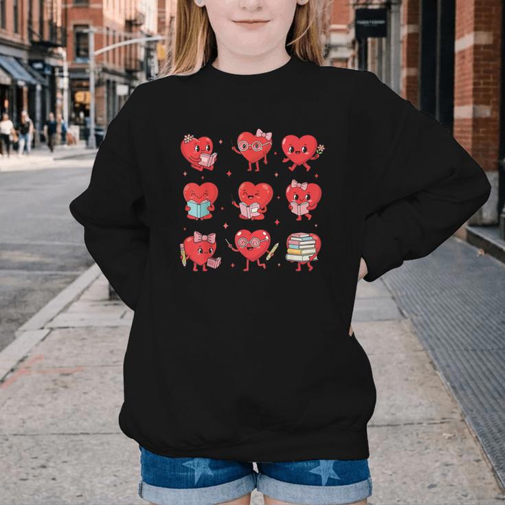 Cute Reading Hearts Valentine Day Book Lover Teacher Student Youth Crewneck Sweatshirt
