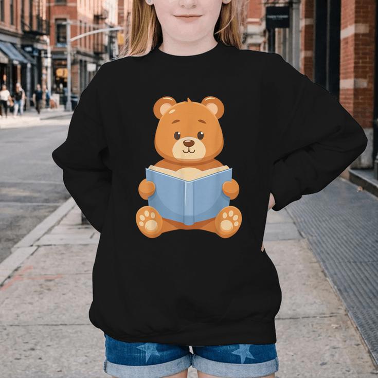 Cute Teddy Bear Reading Book Adorable For Readers Youth Crewneck Sweatshirt