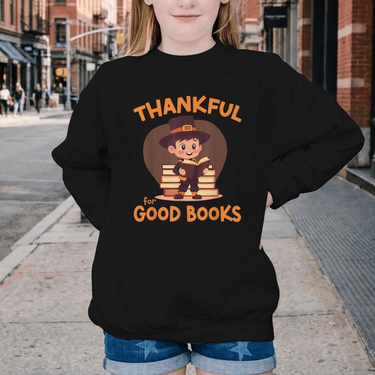 Cute Thanksgiving Teacher Librarian Thankful Reading Books Youth Crewneck Sweatshirt Cute Thanksgiving Teacher Librarian Thankful Reading Books Youth Crewneck Sweatshirt