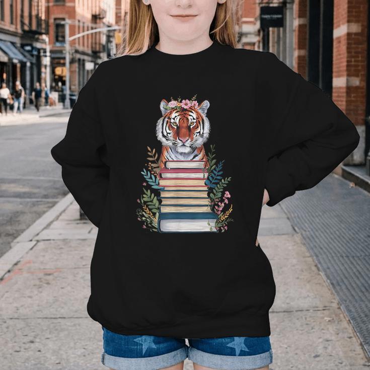 Cute Tiger With Book Floral Bookworm Librarian Book Lover Youth Crewneck Sweatshirt Cute Tiger With Book Floral Bookworm Librarian Book Lover Youth Crewneck Sweatshirt