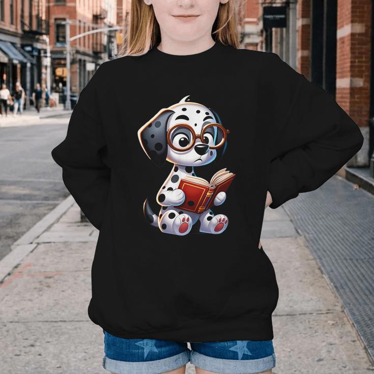 Dalmatian Reading a Book Dog Youth Crewneck Sweatshirt