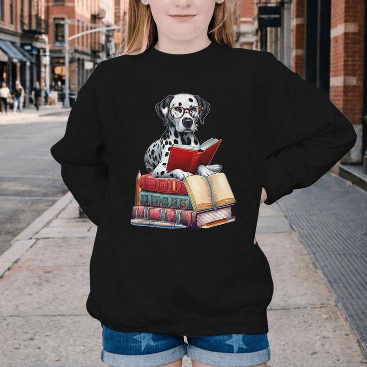 Dalmatian Reading Books Matching Bookworm Readers Librarian Youth Crewneck Sweatshirt