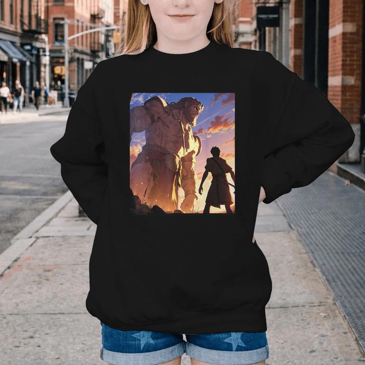 David And Goliath Bible Book Of Samuel Famous Bible Story Youth Crewneck Sweatshirt