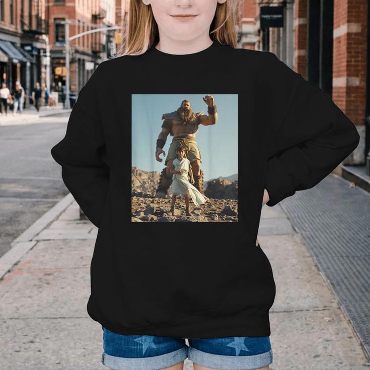 David And Goliath Bible Book Of Samuel King David Youth Crewneck Sweatshirt