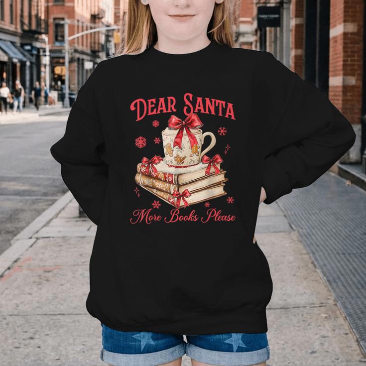 Dear Santa More Books Please Coquette Bow Books Christmas Youth Crewneck Sweatshirt