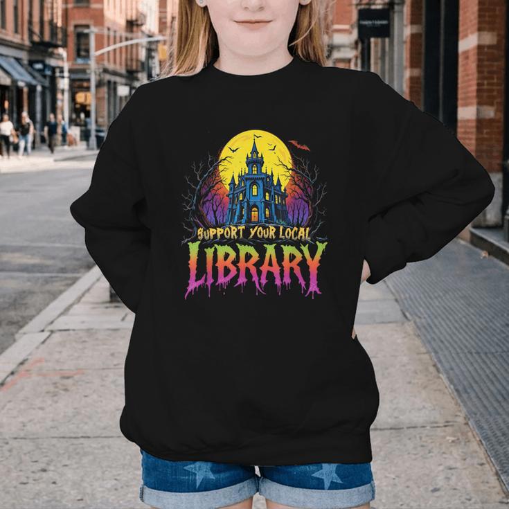 Death Gothic Support Your Local Library Lovers Book Youth Crewneck Sweatshirt Death Gothic Support Your Local Library Lovers Book Youth Crewneck Sweatshirt