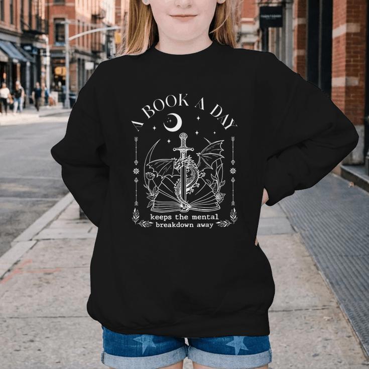 Dragon A Book A Day Keeps The Mental Breakdown Away Youth Crewneck Sweatshirt
