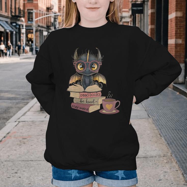 Dragon Read Books Be Kind Stay Weird Book Lover Youth Crewneck Sweatshirt