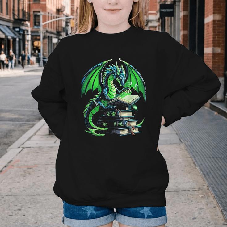 Dragon Reading Books Bookworm Youth Crewneck Sweatshirt