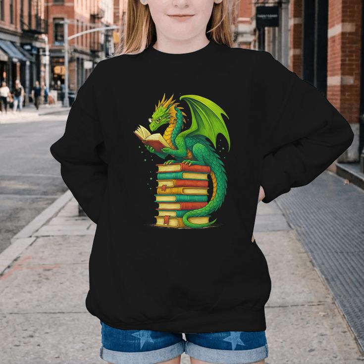 Dragon Reading Books Matching Bookworm Readers Librarian Youth Crewneck Sweatshirt