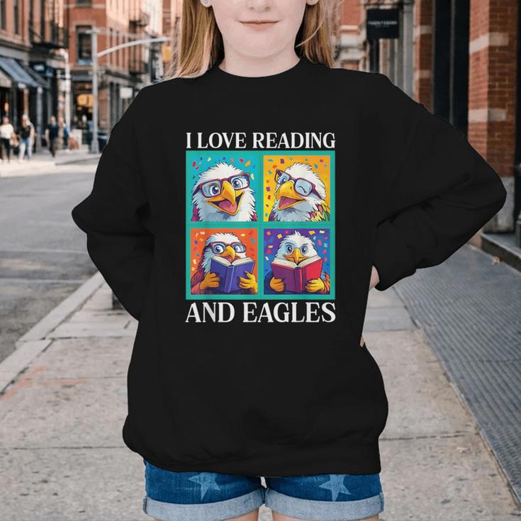 Eagle Love Reading And Eagles Child Book Lover Youth Crewneck Sweatshirt