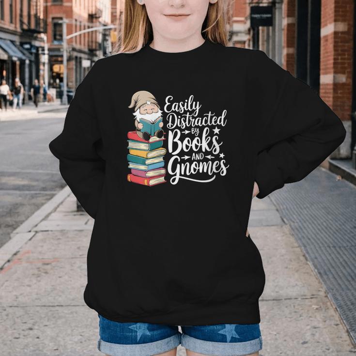 Easily Distracted By Books And Gnomes Youth Crewneck Sweatshirt Easily Distracted By Books And Gnomes Youth Crewneck Sweatshirt