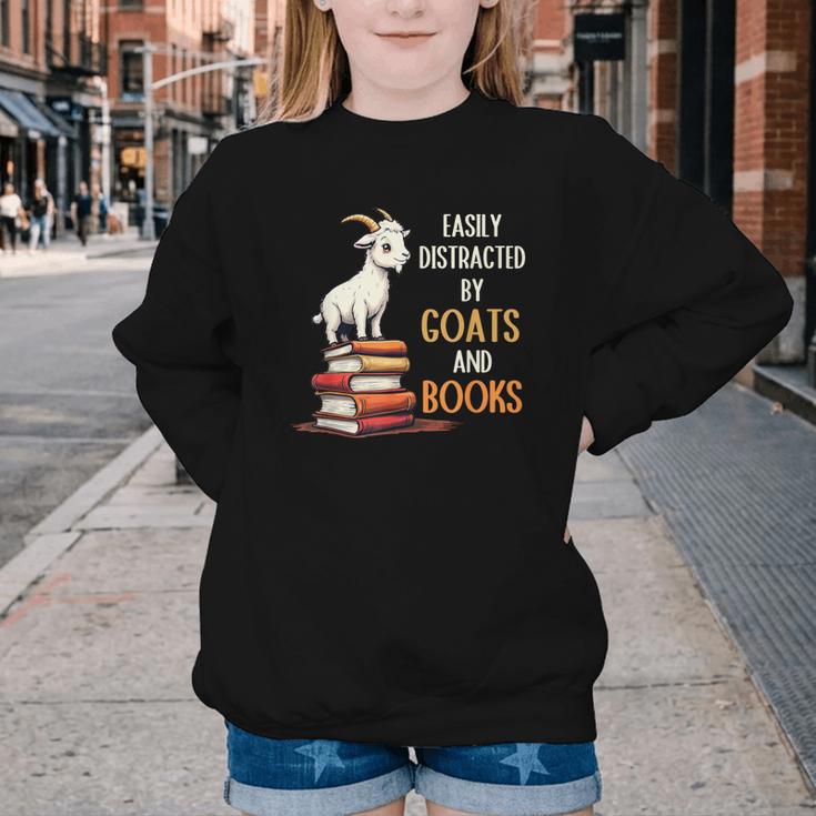 Easily Distracted By Goats And Books Goats And Book Reading Youth Crewneck Sweatshirt