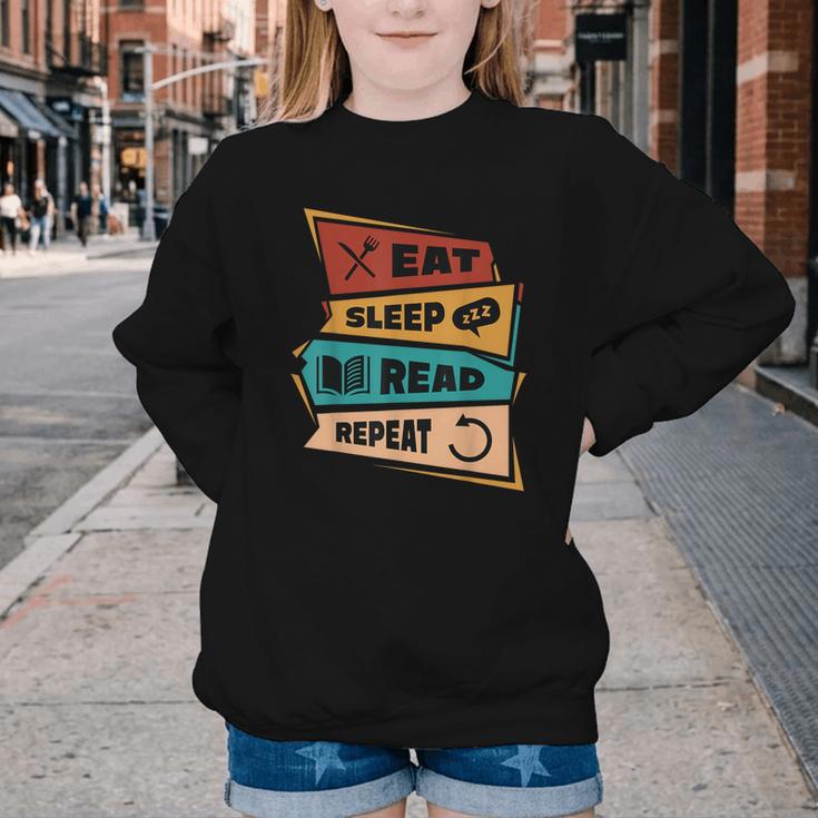 Eat Sleep Read Repeat Reading Books Reader Bookworm Youth Crewneck Sweatshirt
