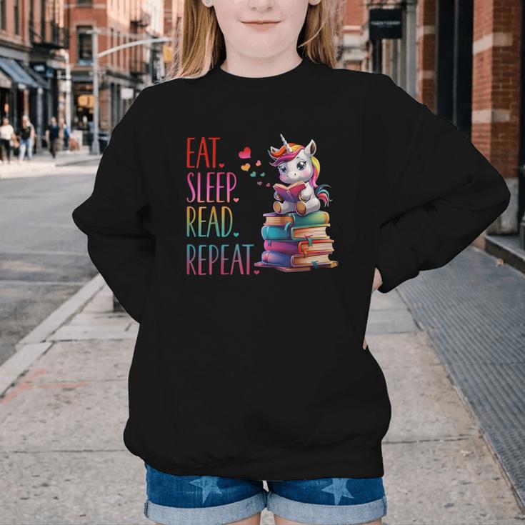 Eat Sleep Read Repeat Unicorn Read Book Reading Lovers Kids Youth Crewneck Sweatshirt