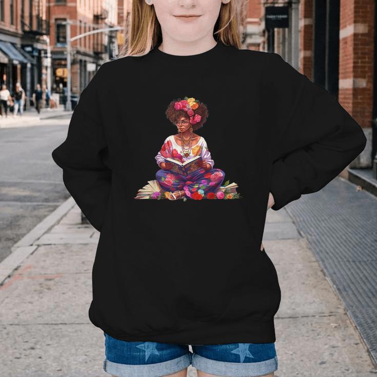 Educated Melanin Queen Afro Women Reading Book History Youth Crewneck Sweatshirt