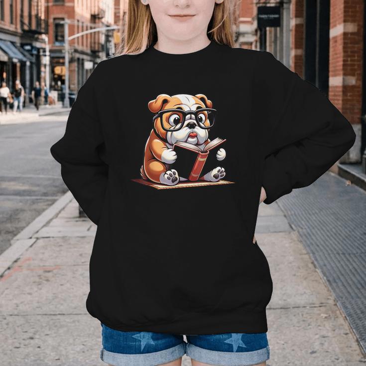 English Bulldog Reading a Book Dog For Men Women Girls Kids Youth Crewneck Sweatshirt