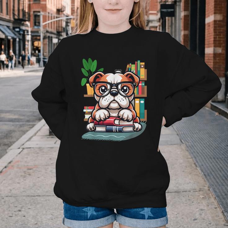English Bulldog Reading a Book Dog Youth Crewneck Sweatshirt