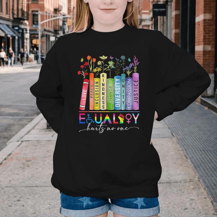 Equality Hurts No One Floral Books LGBTQ Gay Les Pride Month Youth Crewneck Sweatshirt Equality Hurts No One Floral Books LGBTQ Gay Les Pride Month Youth Crewneck Sweatshirt