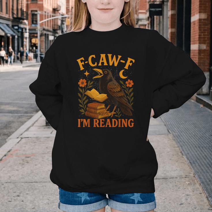 F CAW F Crow I'm Reading Book Lover Fall Youth Crewneck Sweatshirt