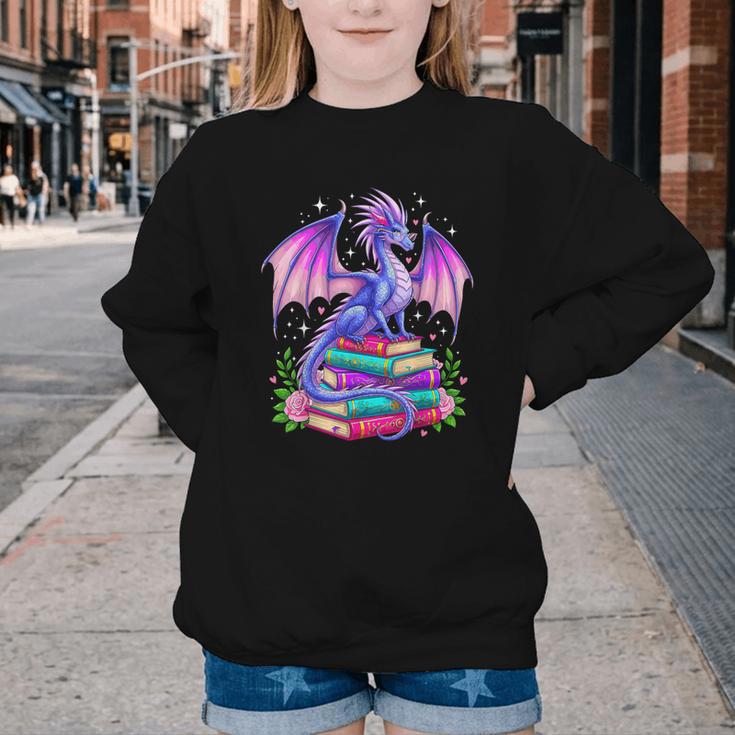 Fantasy Dragon Reading Books Bookworm Youth Crewneck Sweatshirt