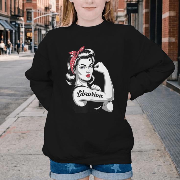 Female Librarian Rosie Riveter Book Guardian Woman Youth Crewneck Sweatshirt