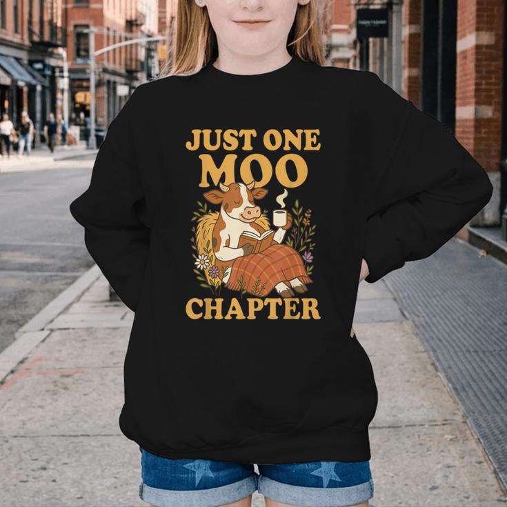 Floral Cow Reading Pun Just One More Chapter Cozy Book Lover Youth Crewneck Sweatshirt