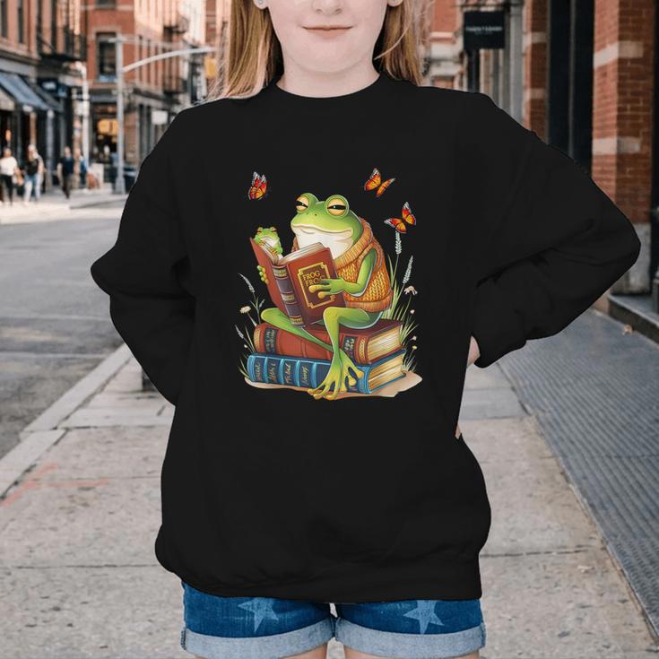 Frog & Toad Fishing Vintage Classic Book Frog Reading Book Youth Crewneck Sweatshirt