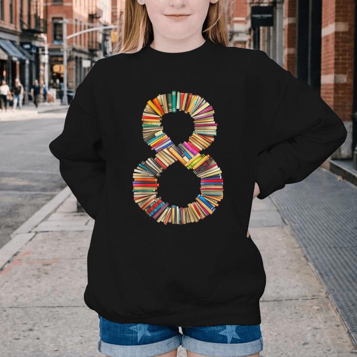 Fun 8th Birthday Books Themed 8 Years Old Boys Kids Girls Youth Crewneck Sweatshirt
