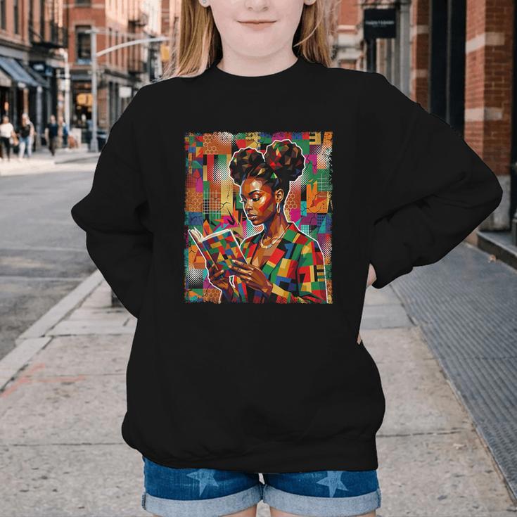 Geometric History Educated Women Reading Book Melanin Youth Crewneck Sweatshirt