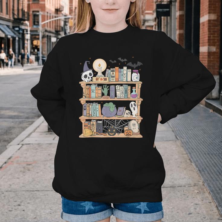 Ghost Book Reading Books Lover Teacher Happy Halloween Youth Crewneck Sweatshirt