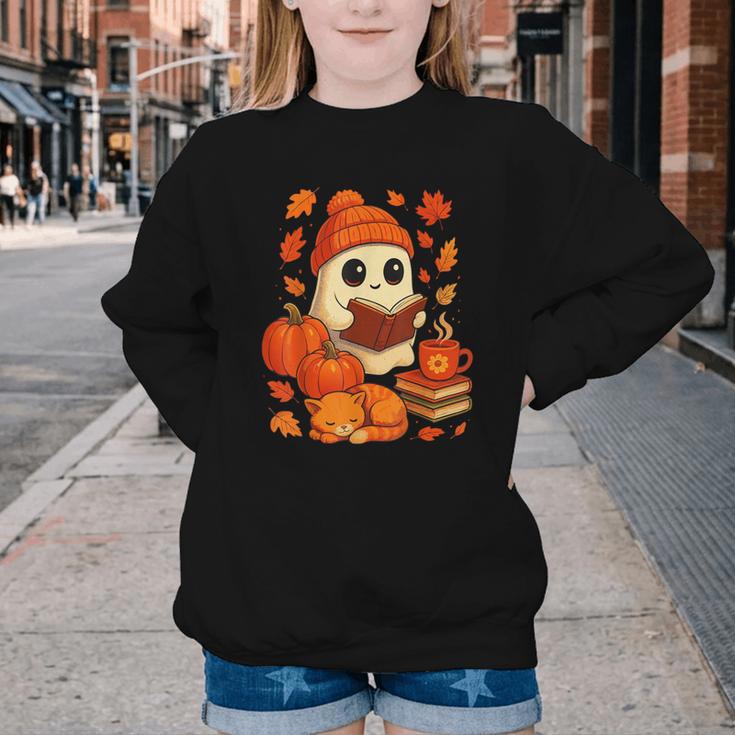 Ghost Reading Book Lovers Autumn Fall Halloween Youth Crewneck Sweatshirt Ghost Reading Book Lovers Autumn Fall Halloween Youth Crewneck Sweatshirt