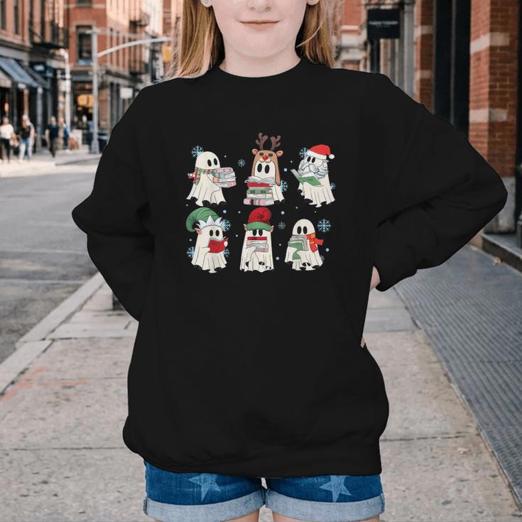 Ghost Santa Elf Squad Read Books Bookish Librarian Christmas Youth Crewneck Sweatshirt