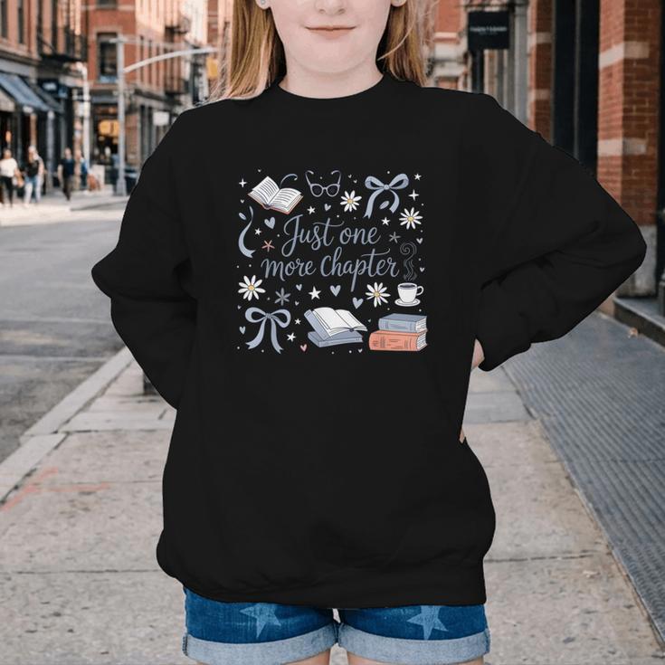 Girl Coquette Bow Just One More Chapter Book Bookish Reading Youth Crewneck Sweatshirt