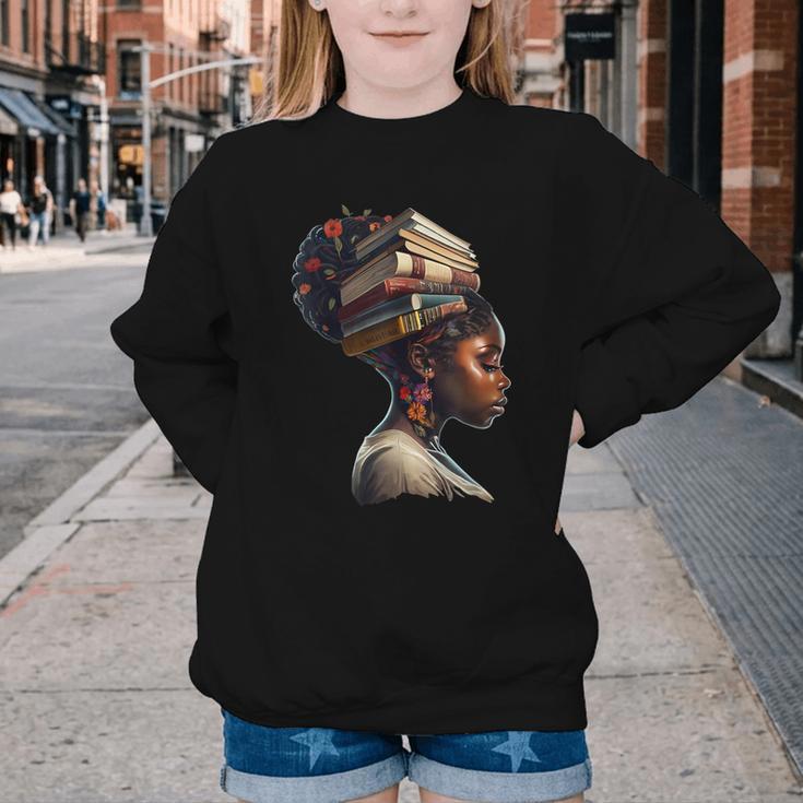 Girl Crown Of Books African Teacher Black History BHM Youth Crewneck Sweatshirt