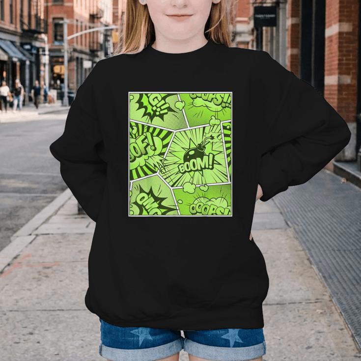 Green Comic Book Green Graphic Youth Crewneck Sweatshirt