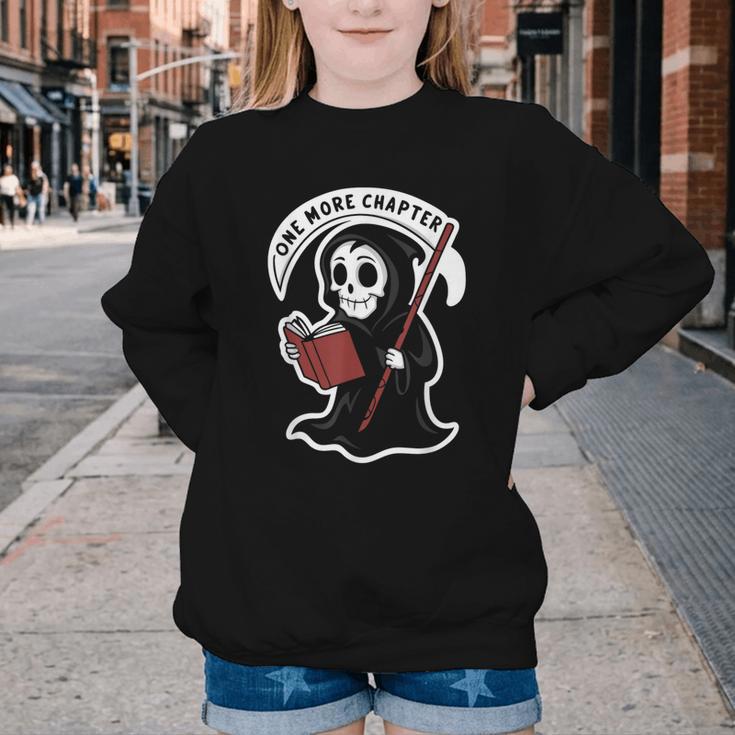 Grim Reaper Bookworm Cute Book Reading Halloween Youth Crewneck Sweatshirt