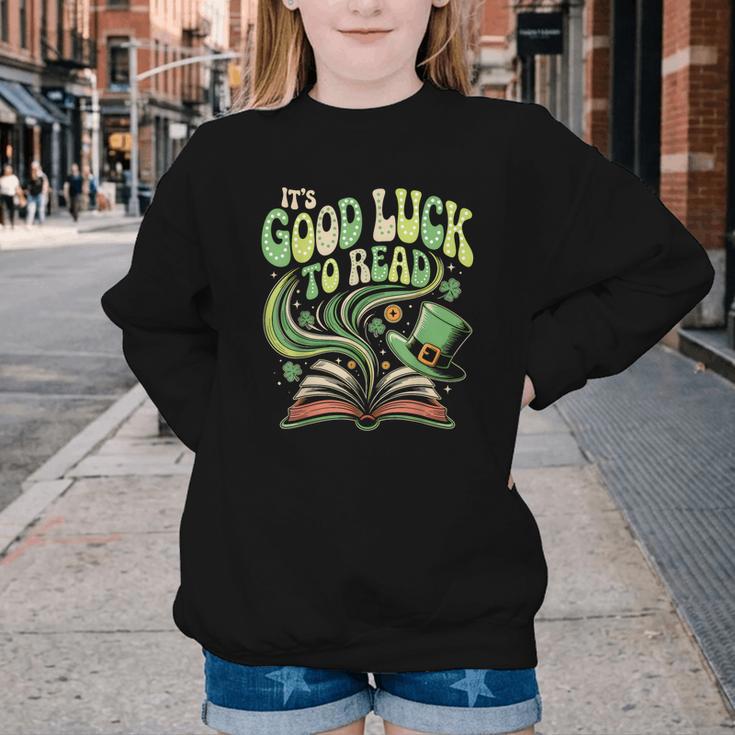 Groovy It's Good Luck To Read St Patrick's Day Book Lucky Youth Crewneck Sweatshirt