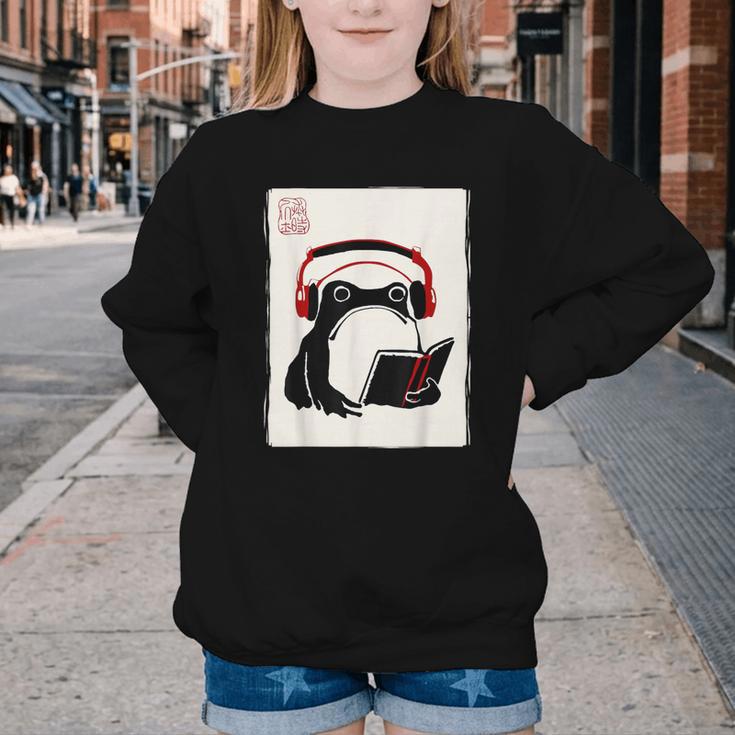 Grumpy Frog Books Music Kawaii Ink Japanese Youth Crewneck Sweatshirt
