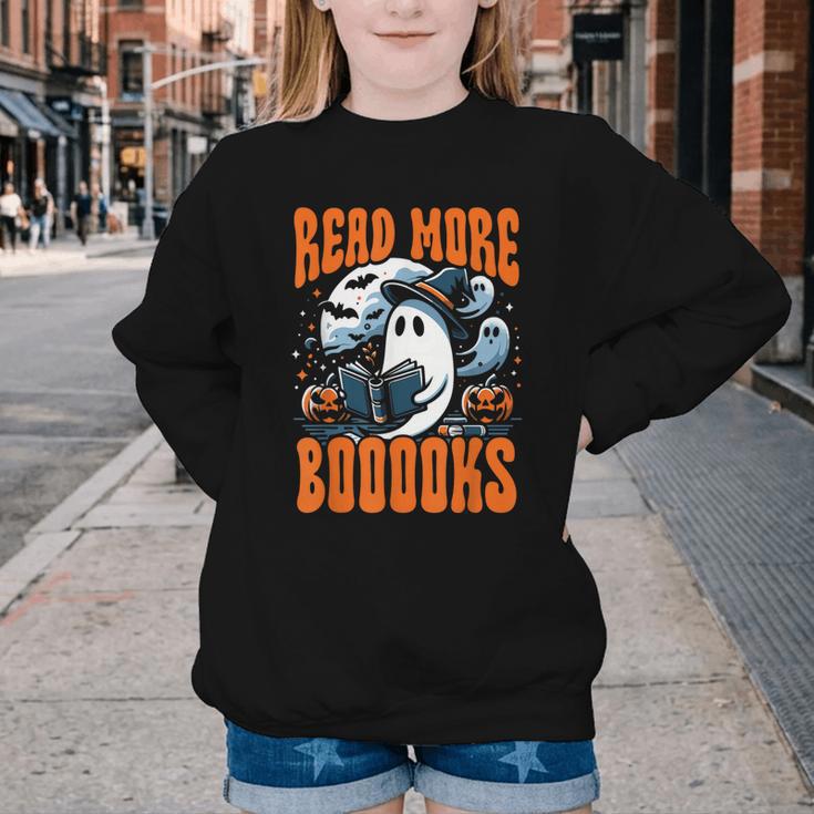 Halloween Book Lover Ghost Boo Pun Read More Boooks Youth Crewneck Sweatshirt