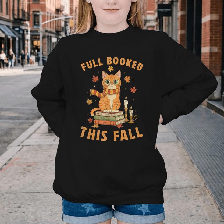 Halloween Fully Booked This Fall Book Ginger Cat Reading Youth Crewneck Sweatshirt