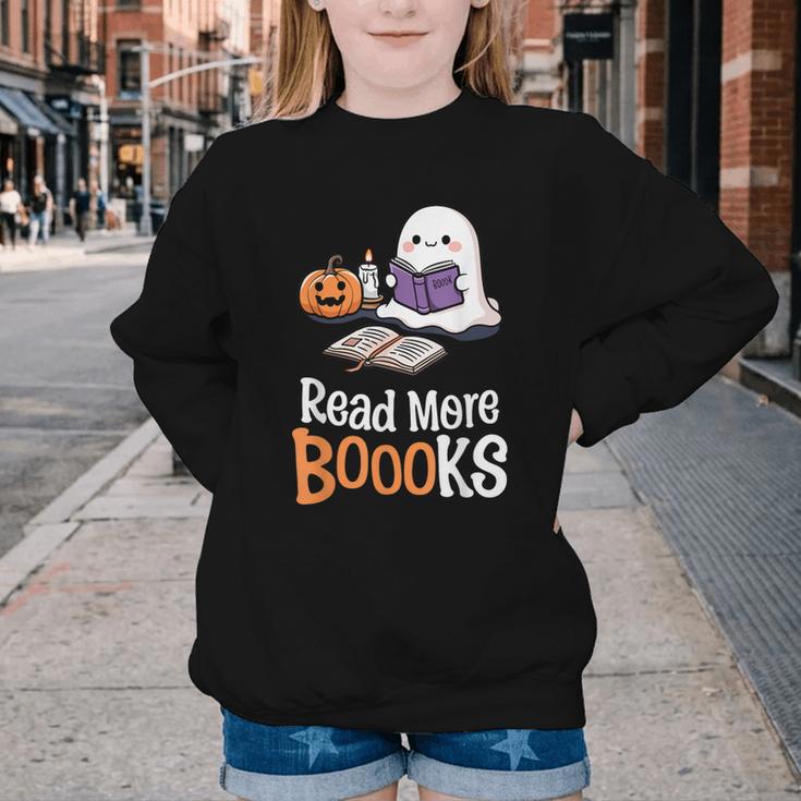 Halloween Teacher Women Cute Reading Ghost Read More Books Youth Crewneck Sweatshirt