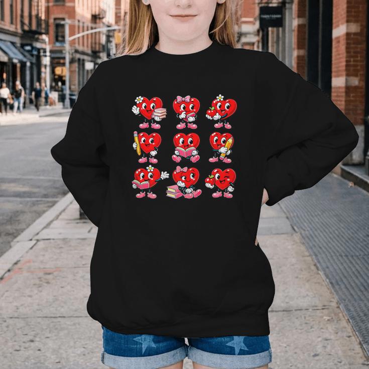Heart Reading Books Valentine’s Day Girl And Boy Book Lovers Youth Crewneck Sweatshirt