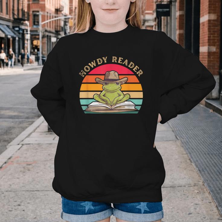Howdy Reader Frog Reading Book Vintage Youth Crewneck Sweatshirt