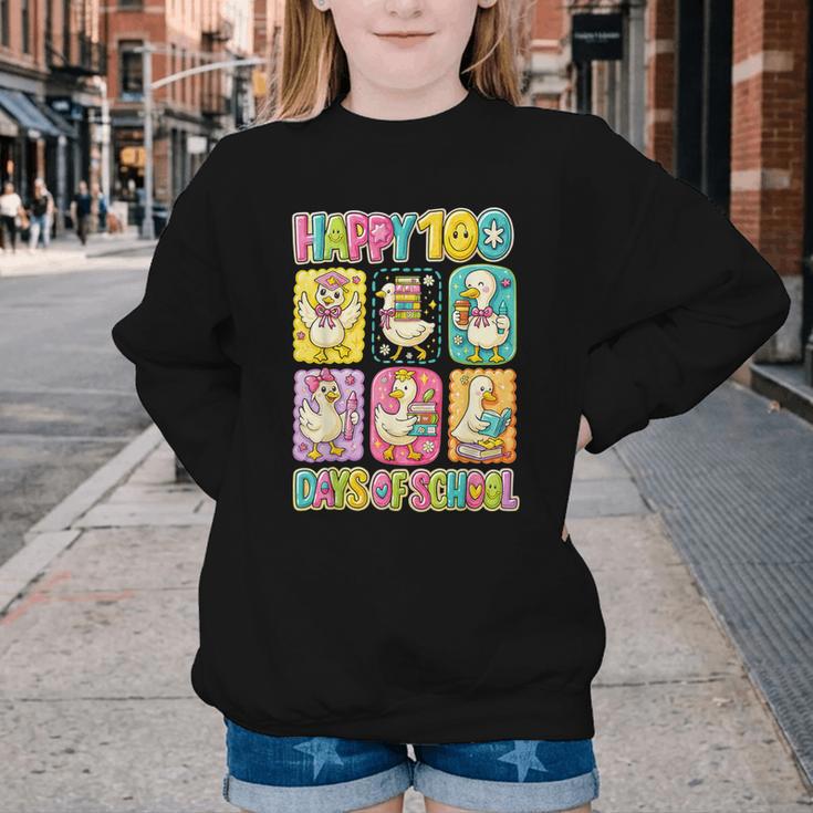 HUGvyn Happy 100 Days Of School Teacher Goose Preppy Books Youth Crewneck Sweatshirt