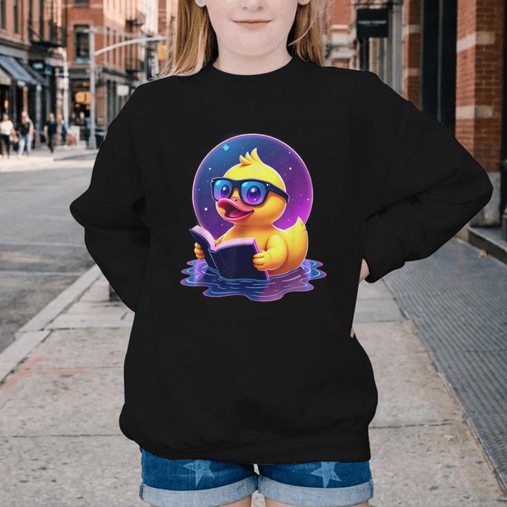 Humor Rubber Duck Reading Book Youth Crewneck Sweatshirt Humor Rubber Duck Reading Book Youth Crewneck Sweatshirt