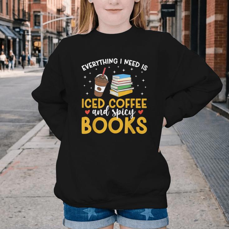 Iced Coffee And Spicy Books Iced Coffee Lover Cold Brew Youth Crewneck Sweatshirt