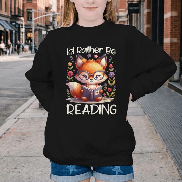 I'd Rather Be Reading Cute Fox Book Lover Reader Bookworm Youth Crewneck Sweatshirt I'd Rather Be Reading Cute Fox Book Lover Reader Bookworm Youth Crewneck Sweatshirt